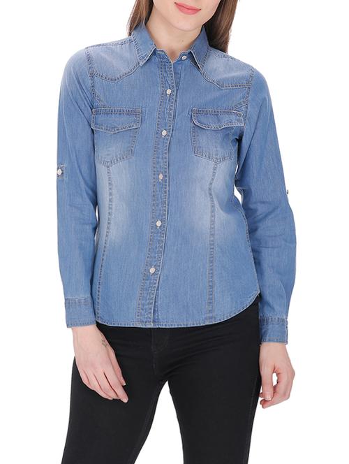 solid blue denim shirt - 13382856 - Very Small Image - 1