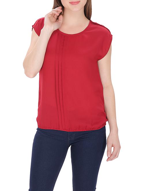 solid red poly crepe top - 13383367 - Very Small Image - 1