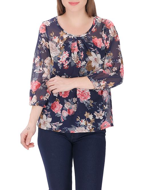 navy blue printed regular top - 13383375 - Very Small Image - 1