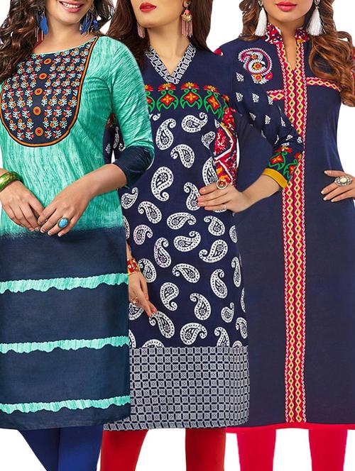 set of 3 multi colored cotton unstitched kurta - 13388249 - Very Small Image - 1