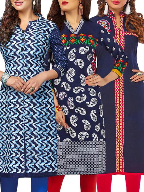 set of 3 multi colored cotton unstitched kurta - 13388251 - Very Small Image - 1