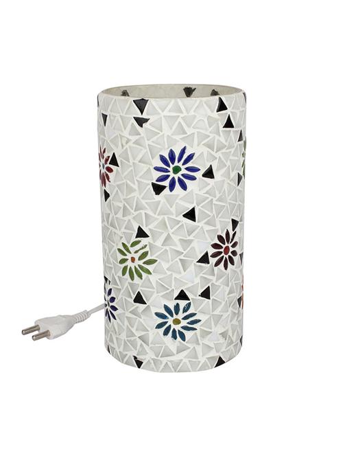 earthenmetal handcrafted cylindrical shaped white coloured mosaic decorated table glass lamp - 13389364 - Very Small Image - 1