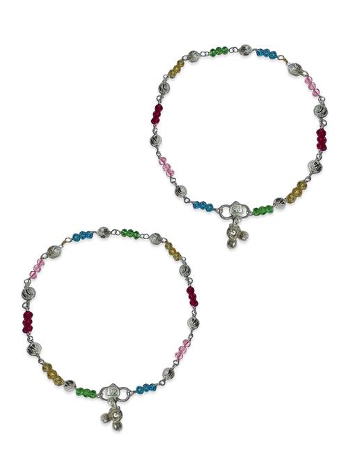 combo of 2 shining multicolor crystal beaded silver plated anklets for women - 13392034 - Very Small Image - 1