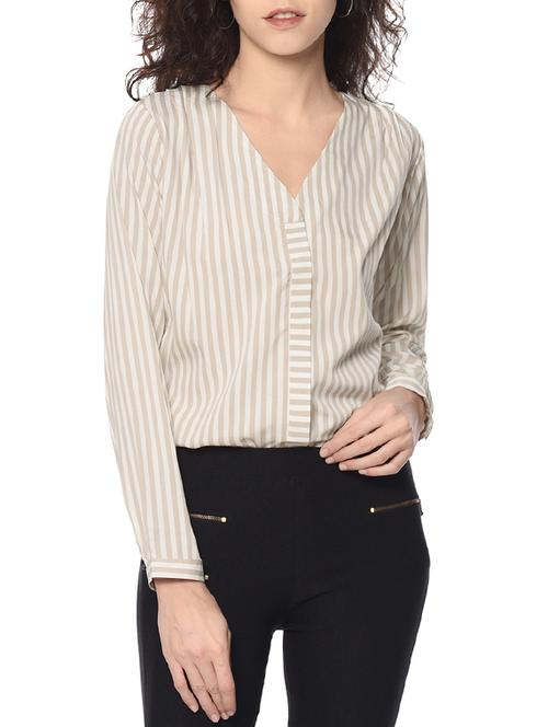 beige striped regular shirt - 13394110 - Very Small Image - 1