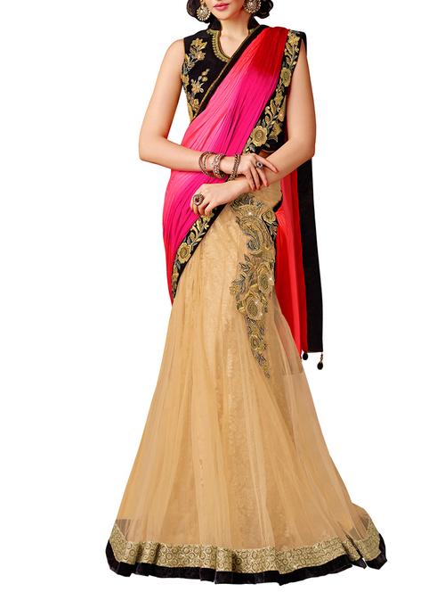 beige and pink lehenga saree with blouse - 13394487 - Very Small Image - 1