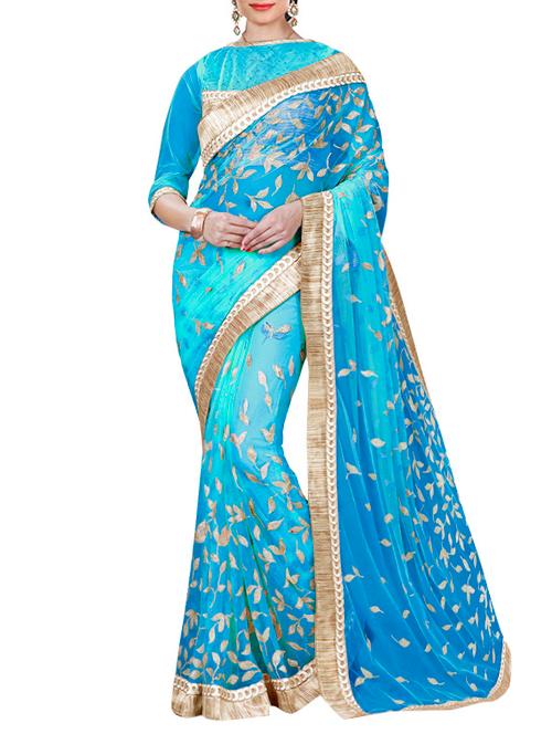 blue net embroidered saree with blouse - 13394526 - Very Small Image - 1