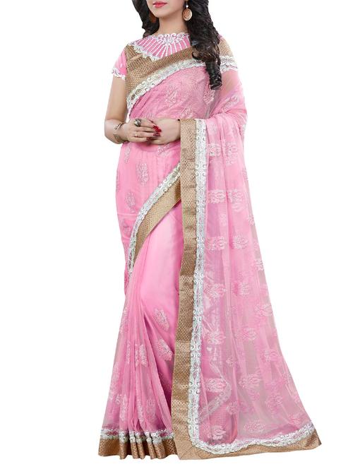 pink net embroidered saree with blouse - 13394531 - Very Small Image - 1