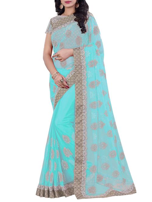 blue net embroidered saree with blouse - 13394536 - Very Small Image - 1