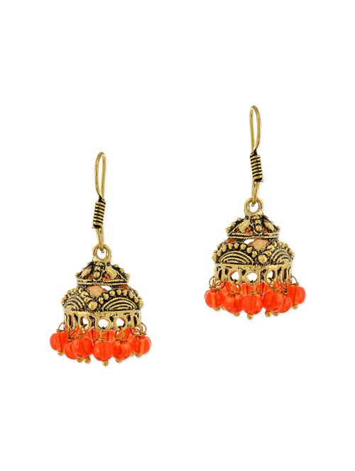orange gold tone oxidized jhumka - 13394792 - Very Small Image - 1