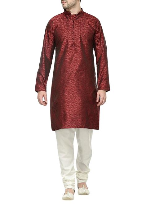 maroon cotton kurta pyjama set - 13394890 - Very Small Image - 1
