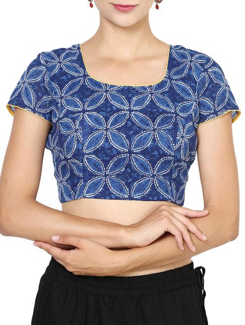 indigo cotton block print stitched blouse - 13395003 - Very Small Image - 1