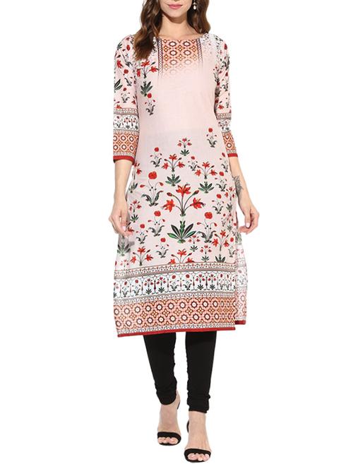 pink cotton printed straight kurta - 13397527 - Very Small Image - 1