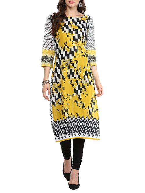 yellow cotton printed straight kurta - 13397542 - Very Small Image - 1