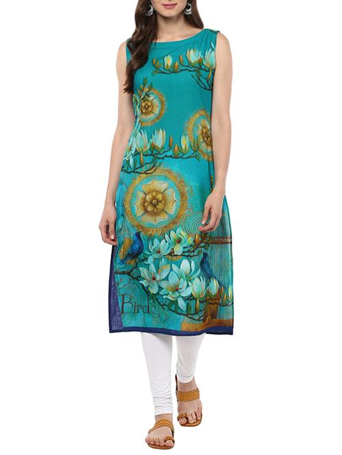 blue cotton printed straight kurta - 13397554 - Very Small Image - 1