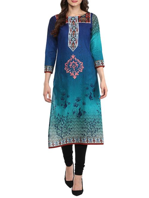 blue cotton printed straight kurta - 13397557 - Very Small Image - 1
