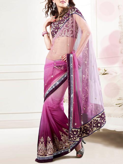 embellished ombre saree with blouse - 13398042 - Very Small Image - 1