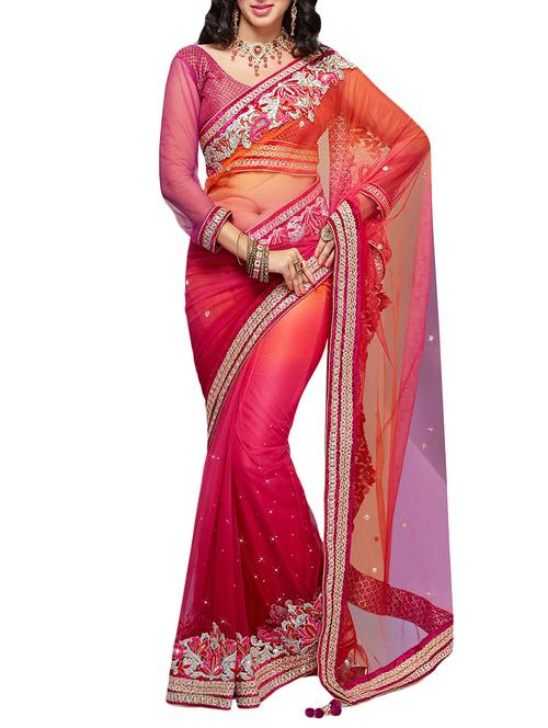 pink net embroidered saree with blouse - 13398056 - Very Small Image - 1