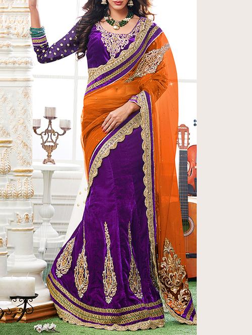 purple net saree with blouse - 13398061 - Very Small Image - 1