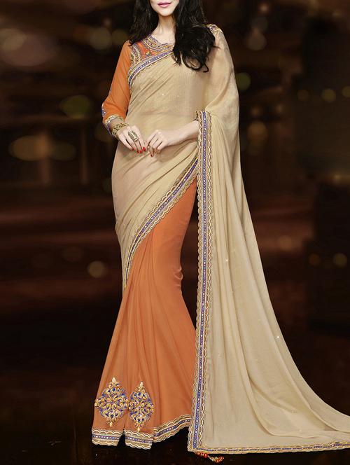 beige georgette half and half saree with blouse - 13398081 - Very Small Image - 1