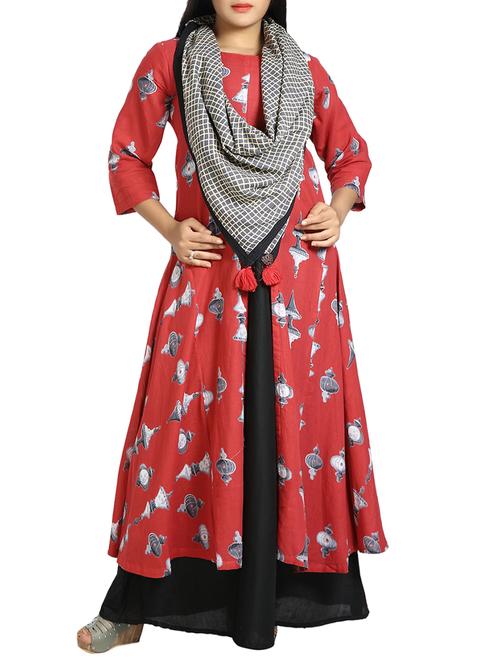 red rayon high slit printed kurta - 13399211 - Very Small Image - 1