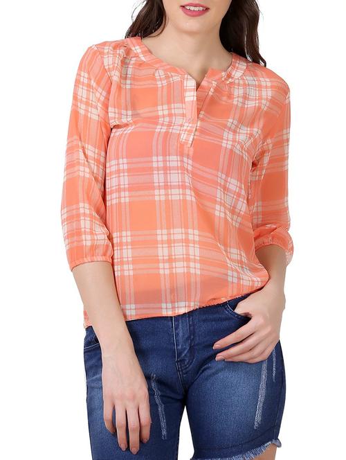 orange checkered georgette balloon top - 13407031 - Very Small Image - 1