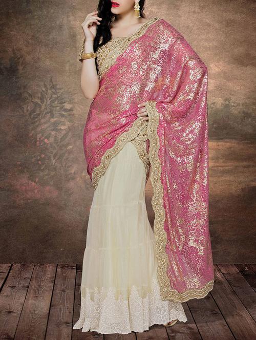 pink net saree with blouse - 13407145 - Very Small Image - 1
