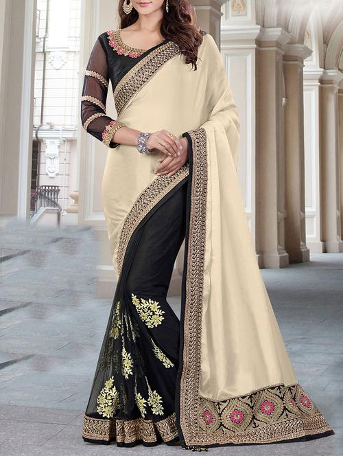 zari applique half and half saree with blouse - 13407163 - Very Small Image - 1