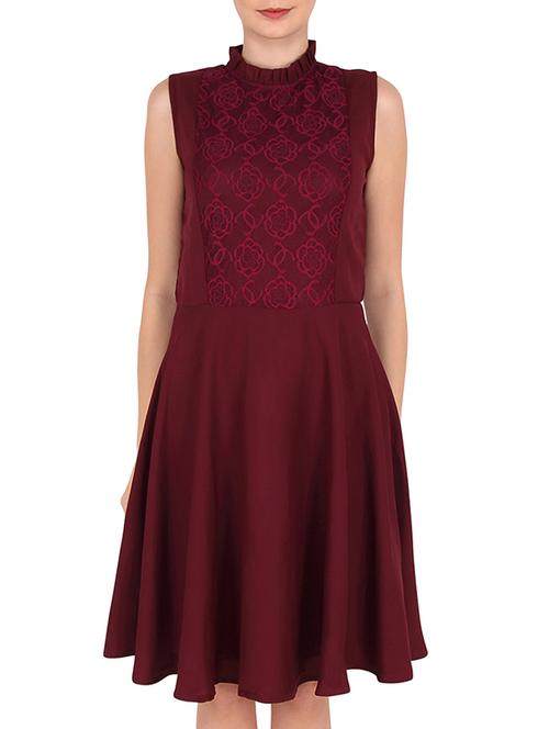 brown crepe fit & flare dress - 13410347 - Very Small Image - 1