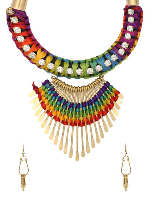 multi colored cotton necklace & earrings - 13411146 - Very Small Image - 1