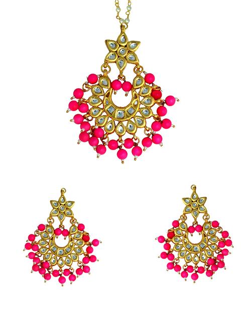 traditional designer combo of kundan maangtikka earrings - 13411293 - Very Small Image - 1