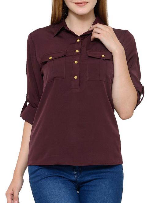 brown crepe regular top - 13411343 - Very Small Image - 1