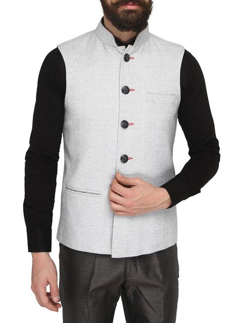 solid grey terry rayon nehru jacket - 13411582 - Very Small Image - 1