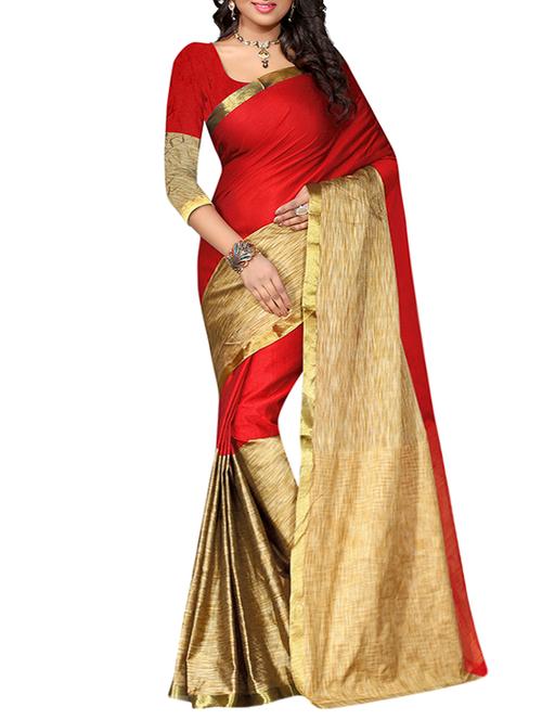 red cotton woven saree with blouse - 13413009 - Very Small Image - 1