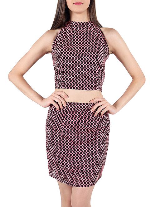 pink printed georgette top & skirt set - 13415918 - Very Small Image - 1