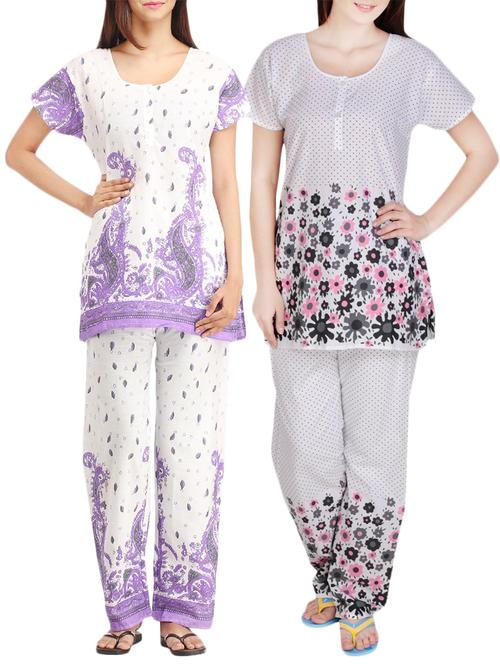 combo of 2 multicolored pyjama nightwear set - 13416406 - Very Small Image - 1