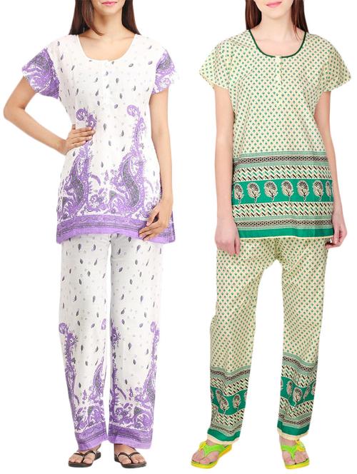 combo of 2 multicolored pyjama nightwear set - 13416417 - Very Small Image - 1