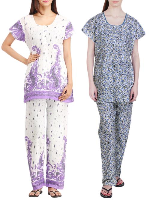 combo of 2 multicolored pyjama nightwear set - 13416421 - Very Small Image - 1