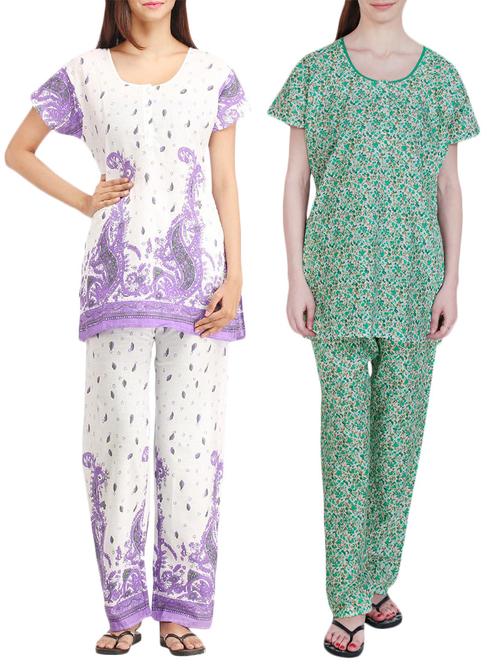 combo of 2 multicolored pyjama nightwear set - 13416422 - Very Small Image - 1