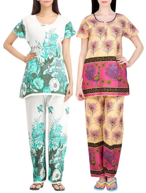 combo of 2 multicolored pyjama nightwear set - 13416464 - Very Small Image - 1