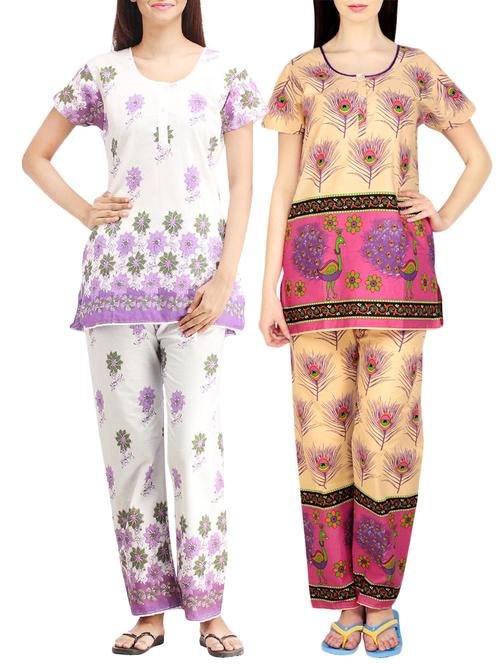 combo of 2 multicolored pyjama nightwear set - 13416489 - Very Small Image - 1