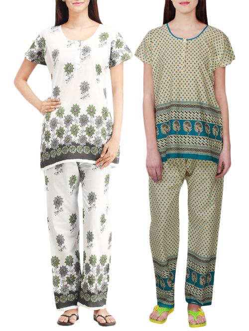 combo of 2 multicolored pyjama nightwear set - 13416518 - Very Small Image - 1
