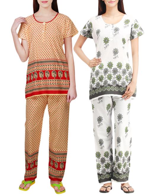 combo of 2 multicolored pyjama nightwear set - 13416519 - Very Small Image - 1