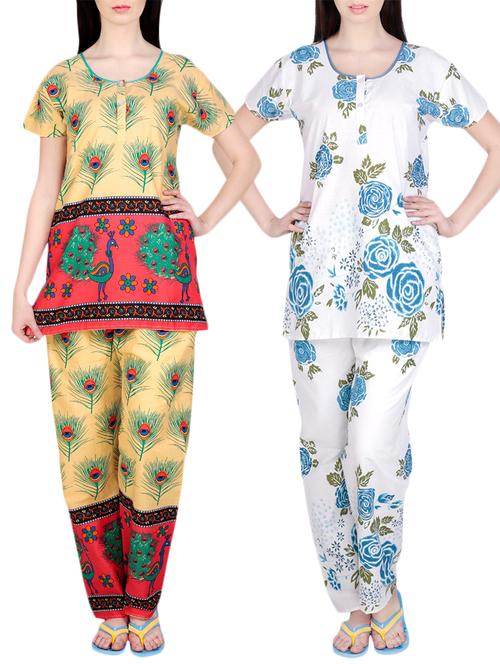 combo of 2 multicolored pyjama nightwear set - 13416566 - Very Small Image - 1