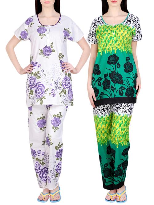 combo of 2 multicolored pyjama nightwear set - 13416612 - Very Small Image - 1