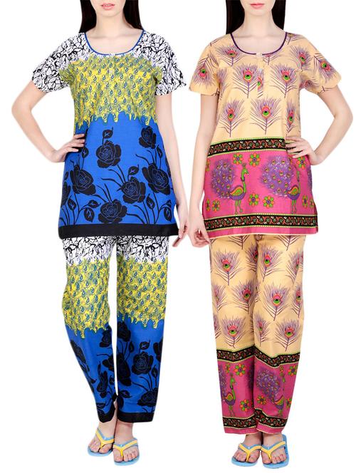 combo of 2 multicolored pyjama nightwear set - 13416664 - Very Small Image - 1