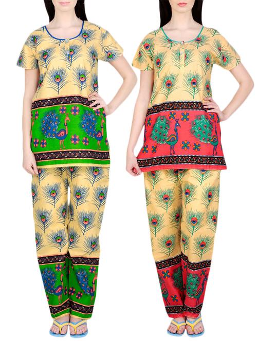 combo of 2 multicolored pyjama nightwear set - 13416716 - Very Small Image - 1