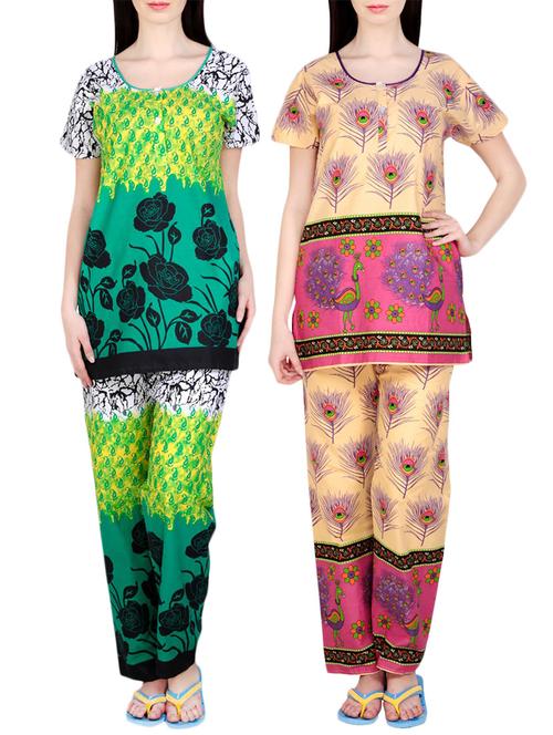 combo of 2 multicolored pyjama nightwear set - 13416738 - Very Small Image - 1