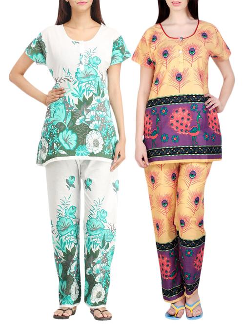 combo of 2 multicolored pyjama nightwear set - 13416754 - Very Small Image - 1
