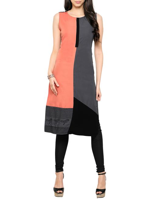 multi colored crepe straight kurta - 13417353 - Very Small Image - 1