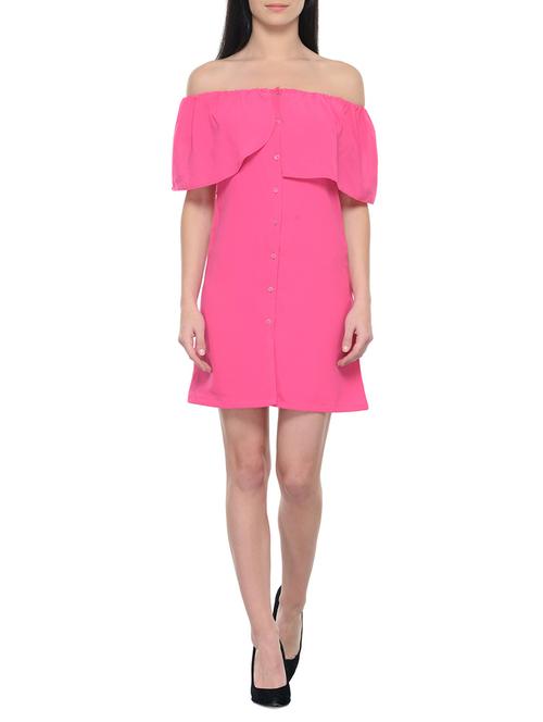 pink georgette off shoulder dress - 13417996 - Very Small Image - 1